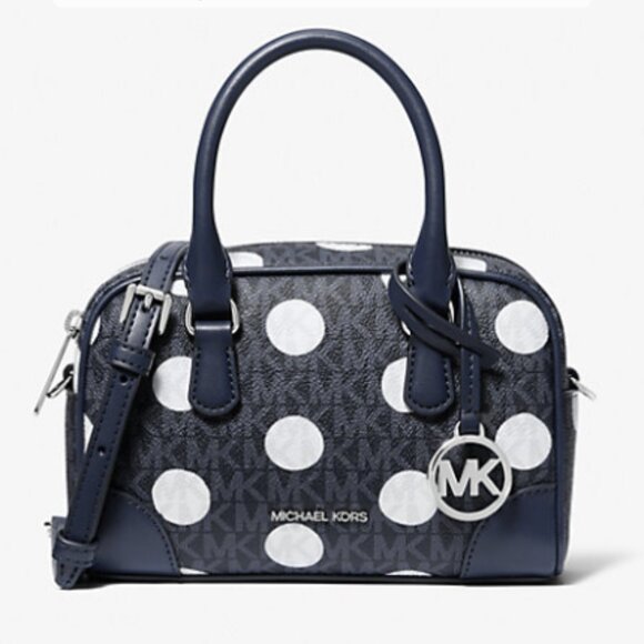 Michael Kors Navy and White Polka Dot Satchel - Picture 1 of 3